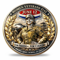 Women Veterans Day June 12 collectible coin female soldier For Freedom For Country gold finish available at One More Coin store
