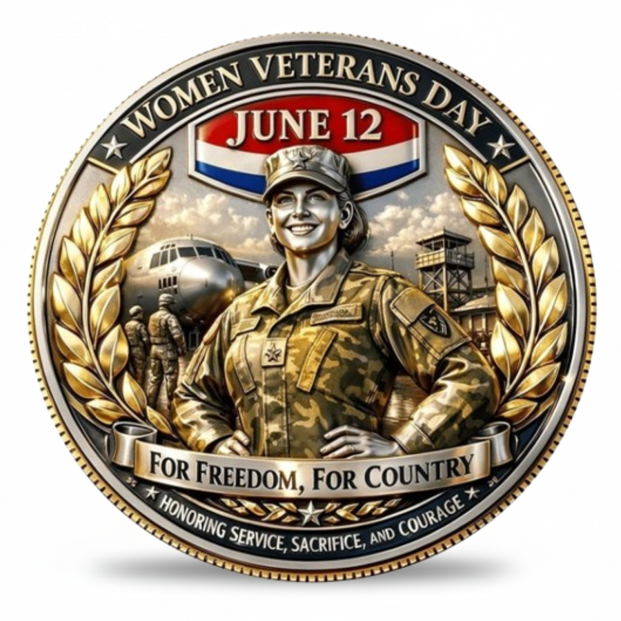 Women Veterans Day June 12 collectible coin female soldier For Freedom For Country gold finish available at One More Coin store

