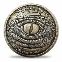World of Dragons dragon eye collectible coin antique silver reptilian scales deep relief fantasy mythology gift for collectors available at One More Coin store
