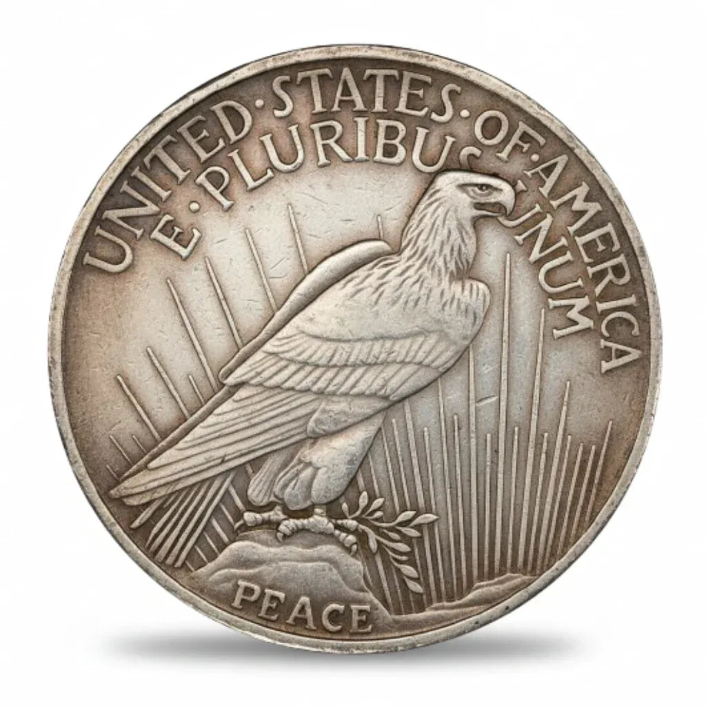 World of Dragons coin reverse Peace Dollar eagle olive branch antique silver fantasy collectible token
