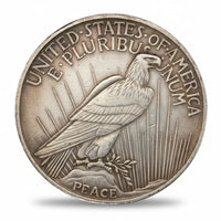 World of Dragons coin reverse Peace Dollar eagle olive branch antique silver fantasy collectible token
