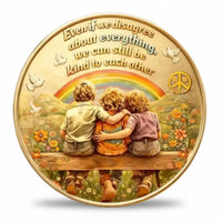 World Peace collectible coin reverse face three children rainbow kindness quote peace symbol doves full colour gold inspirational novelty collectible token
