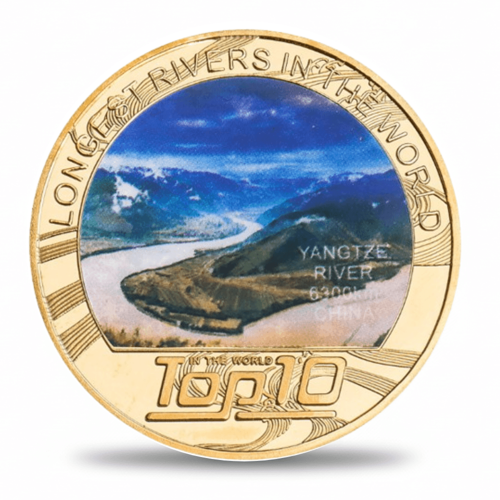 Yangtze River longest rivers world collectible coin full-colour aerial photograph gold-tone token
