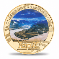 Yangtze River longest rivers world collectible coin full-colour aerial photograph gold-tone token
