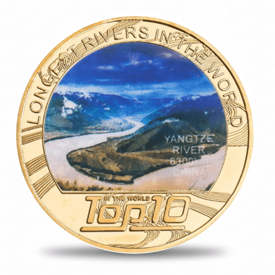 Yangtze River longest rivers world collectible coin full-colour aerial photograph gold-tone token
