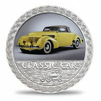 Yellow 1940s convertible classic car collectible coin vintage automobile memorabilia
