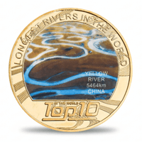 Yellow River longest rivers world collectible coin full-colour aerial photograph gold-tone token
