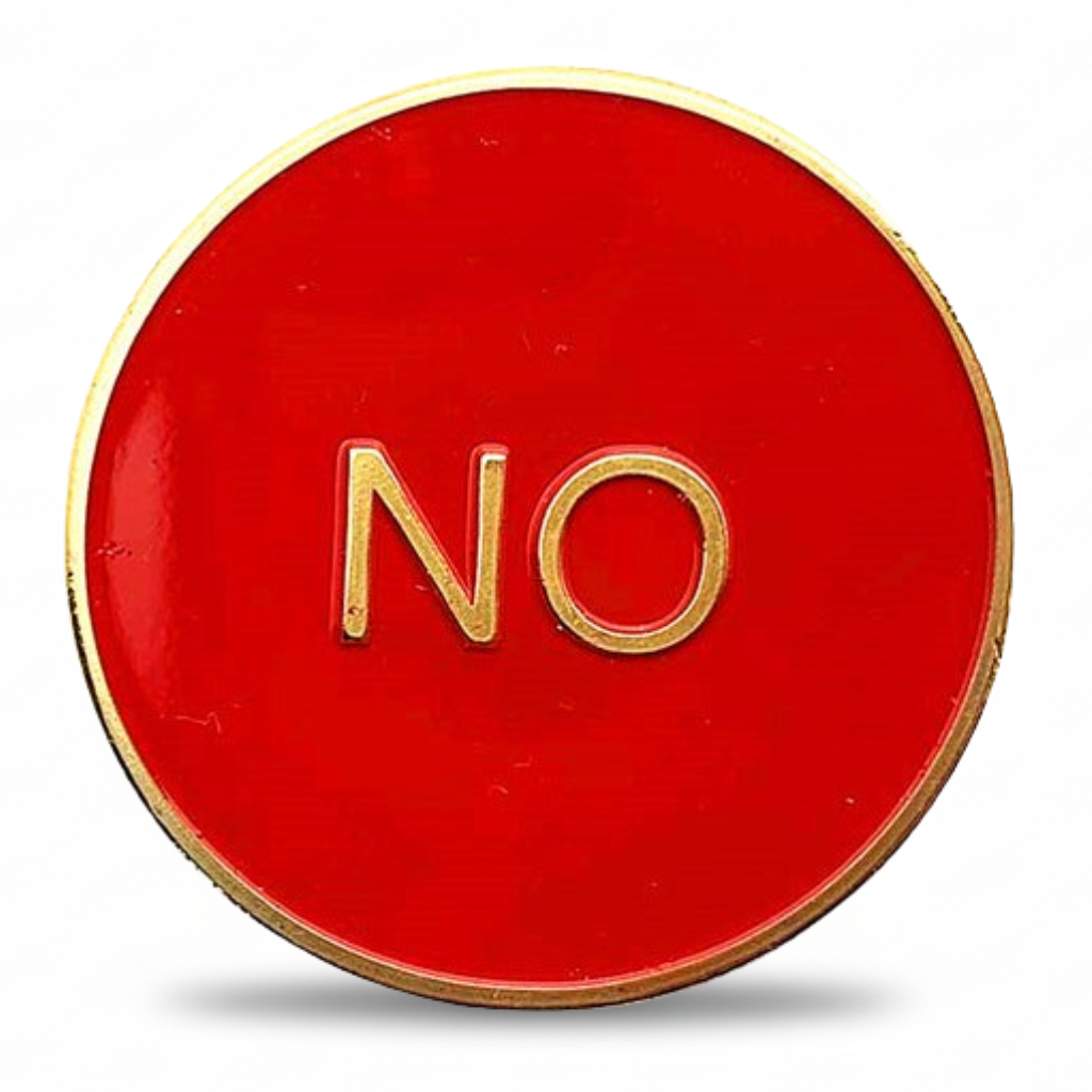 Yes No decision coin red NO side novelty collectible token