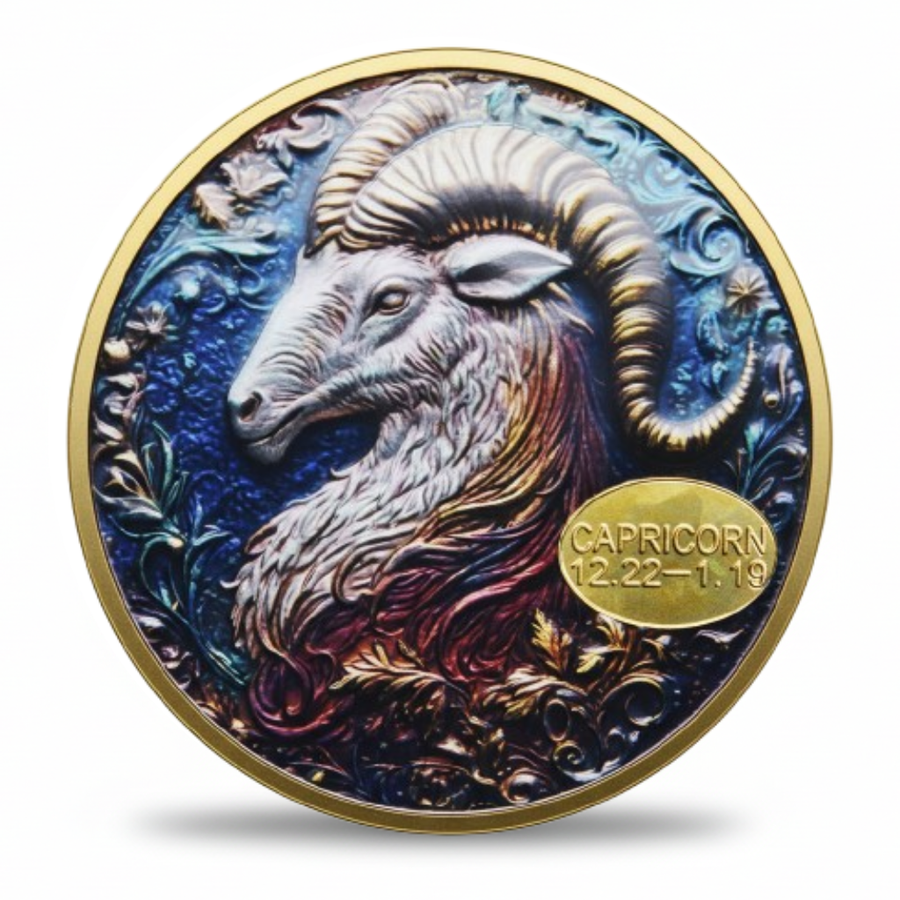 Capricorn zodiac sign coin astrology birthday gift sea-goat December January collectible token
