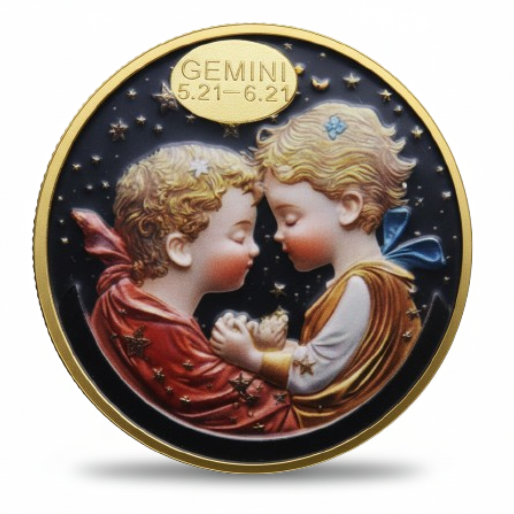 Gemini zodiac sign coin astrology birthday gift twins May June collectible token
