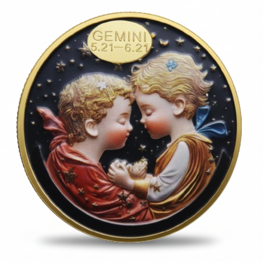 Gemini zodiac sign coin astrology birthday gift twins May June collectible token
