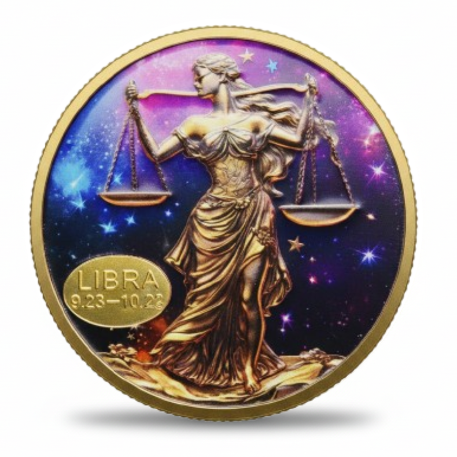 Libra zodiac sign coin astrology birthday gift scales justice September October collectible token
