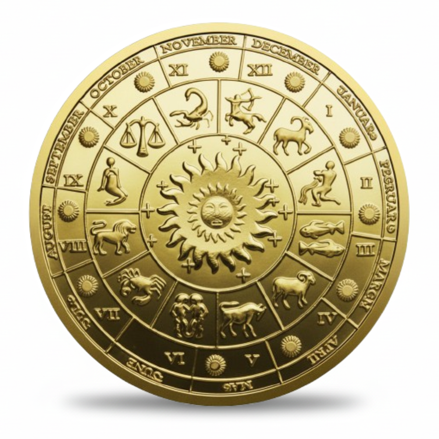 Zodiac sign coin reverse all 12 signs sun face constellation wheel collectible token
