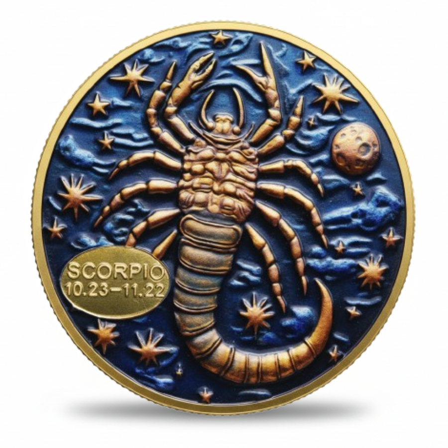 Scorpio zodiac sign coin astrology birthday gift scorpion October November collectible token
