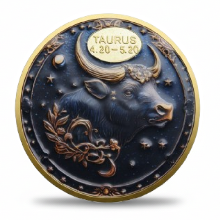 Taurus zodiac sign coin astrology birthday gift bull April May collectible token

