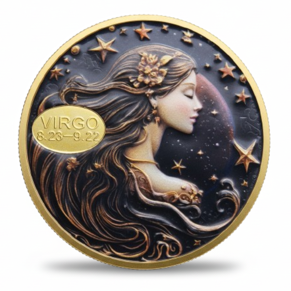 Virgo zodiac sign coin astrology birthday gift maiden August September collectible token
